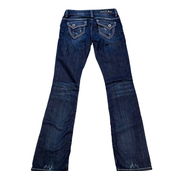 (23943) Guess Jeans Women's Bootcut Jeans Size 3 Dark Wash Distressed Stretch - Picture 4 of 6
